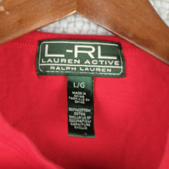 Lauren Ralph Lauren T Shirt Womens Large Red Beaded Preppy Logo Long Sleeve - Picture 8 of 10